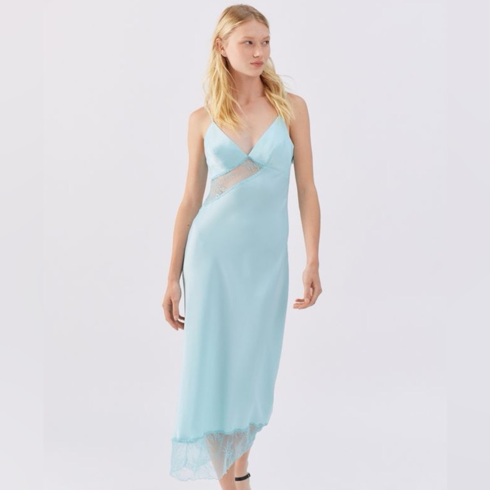 Urban Outfitters UO Rose Satin Slip Dress Blue - Size XS